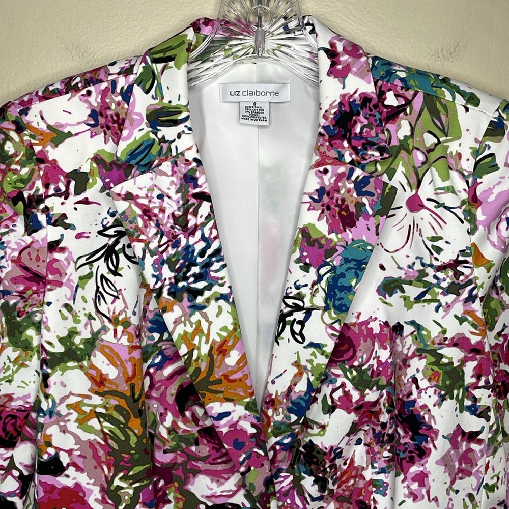 LIZ CLAIBORNE Blazer Abstract Floral Multicolor Single Breasted Cheerful 6 - Picture 10 of 13